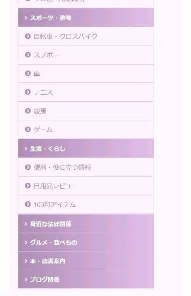 サイドバーのAFFINGERのカテゴリー表示